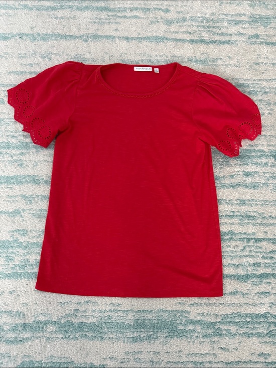 Notations Tops - NOTATIONS Bright Red Eyelet Sleeve Short Sleeve Tee